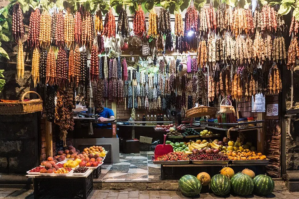 Churchkhela hanging at a market stall in Tbilisi